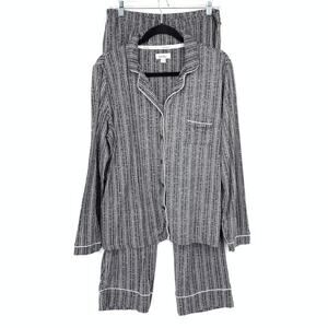 Nicole Miller Pajama Set Womens Medium Gray Striped Button Front Lounge